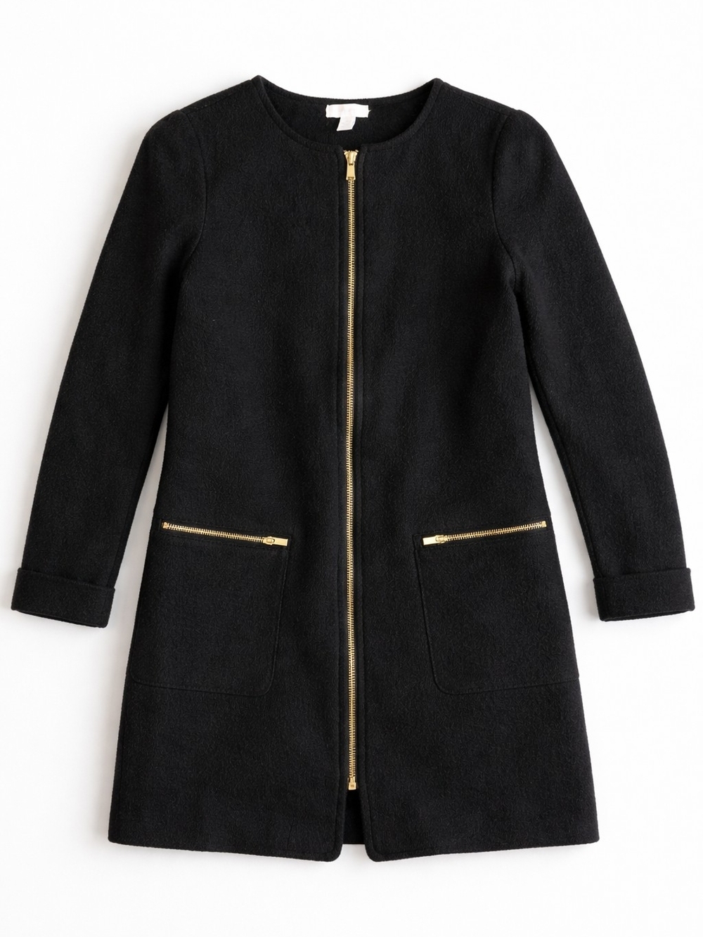 charter Club Black Zip-Front Women's Coat with Gold Accents
